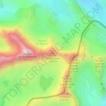 Pointe des Cirques topographic map, elevation, terrain