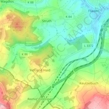 Katzenberg topographic map, elevation, terrain