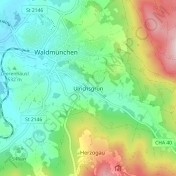 Ulrichsgrün topographic map, elevation, terrain