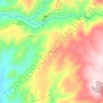 Korthpulë topographic map, elevation, terrain
