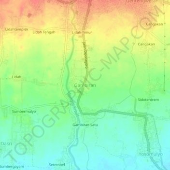 Gambiran topographic map, elevation, terrain
