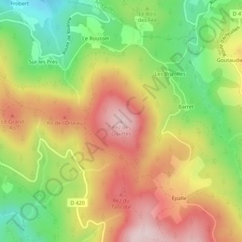 Rez des Gouttes topographic map, elevation, terrain