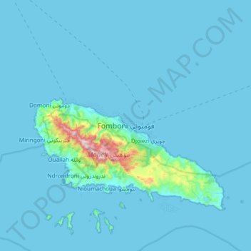 Fomboni topographic map, elevation, terrain