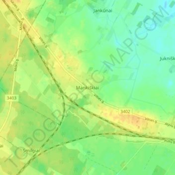 Mankiškiai topographic map, elevation, terrain