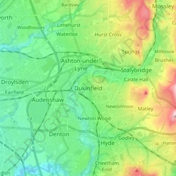 Dukinfield topographic map, elevation, terrain