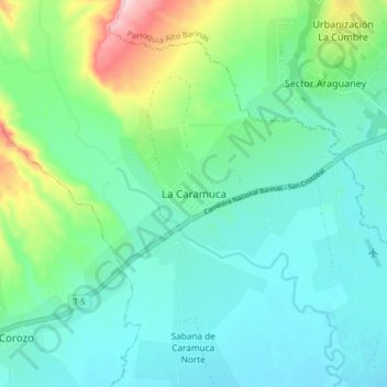 La Caramuca topographic map, elevation, terrain