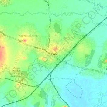 Jatani topographic map, elevation, terrain
