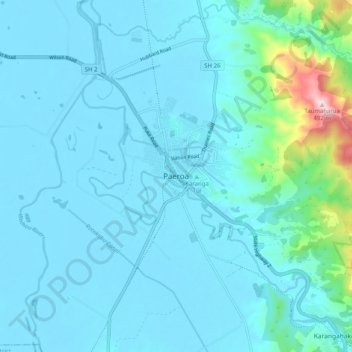 Paeroa topographic map, elevation, terrain