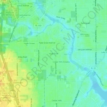 Hyde Park topographic map, elevation, terrain