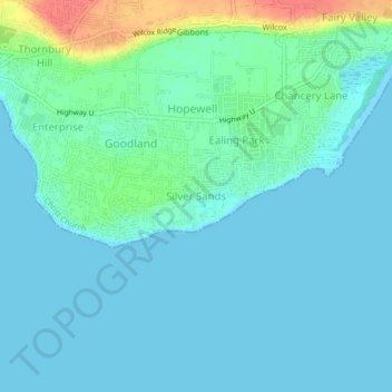 Silver Sands topographic map, elevation, terrain
