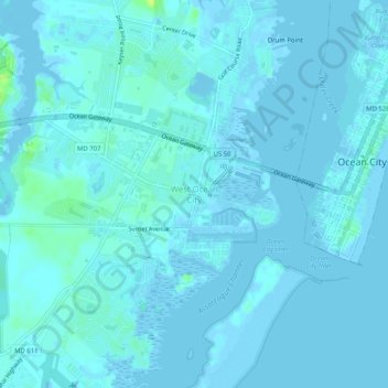West Ocean City topographic map, elevation, terrain