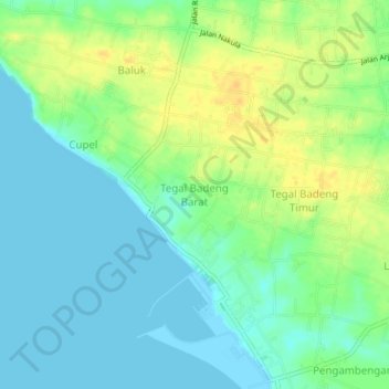 Tegal Badeng Barat topographic map, elevation, terrain
