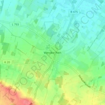 Westkirchen topographic map, elevation, terrain