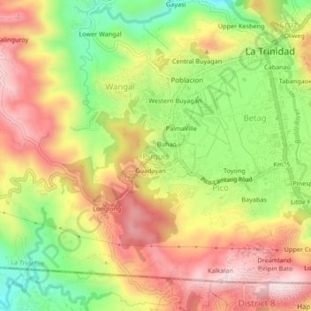 Puguis topographic map, elevation, terrain