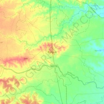 Bolpur topographic map, elevation, terrain