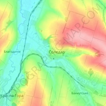 Соледар topographic map, elevation, terrain