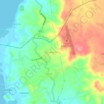 Pananawan topographic map, elevation, terrain