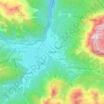 Ehrwald topographic map, elevation, terrain
