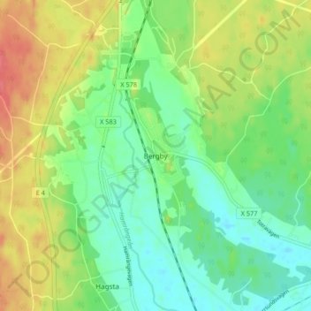 Bergby topographic map, elevation, terrain