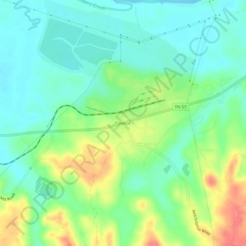 Counce topographic map, elevation, terrain