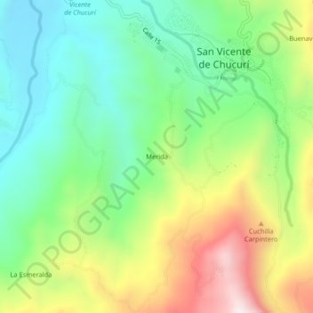 Merida topographic map, elevation, terrain