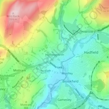 Hollingworth topographic map, elevation, terrain