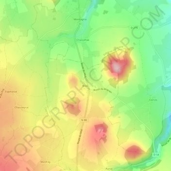 Bizac topographic map, elevation, terrain