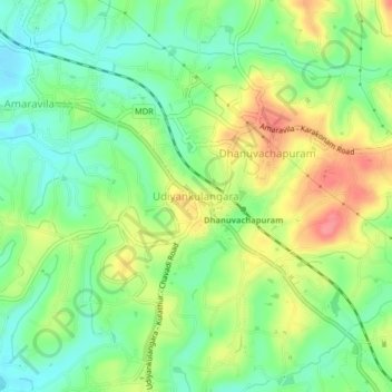 Udiyankulangara topographic map, elevation, terrain
