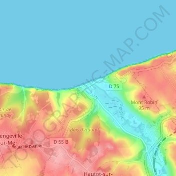 Pourville-sur-Mer topographic map, elevation, terrain