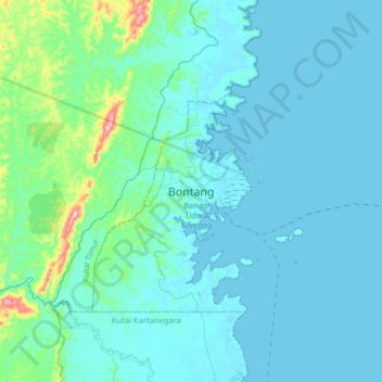 Bontang topographic map, elevation, terrain