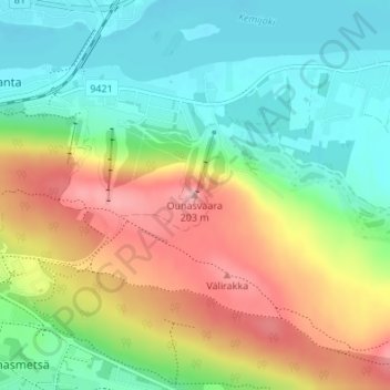 Ounasvaara topographic map, elevation, terrain