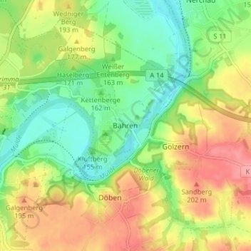 Bahren topographic map, elevation, terrain