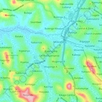 Kyengera topographic map, elevation, terrain