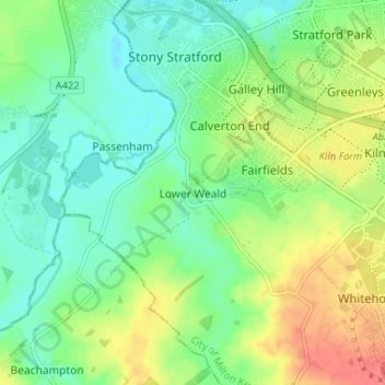 Lower Weald topographic map, elevation, terrain