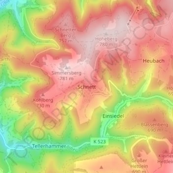 Schnett topographic map, elevation, terrain