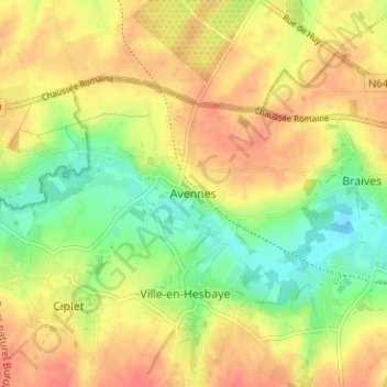 Avennes topographic map, elevation, terrain