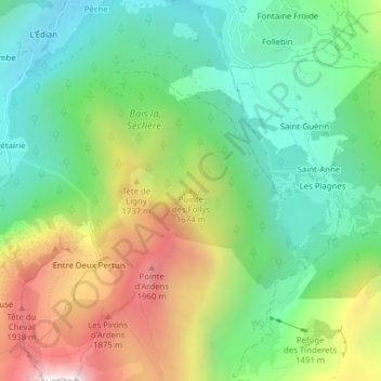 Pointe des Follys topographic map, elevation, terrain