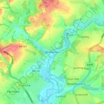 Wolverley topographic map, elevation, terrain