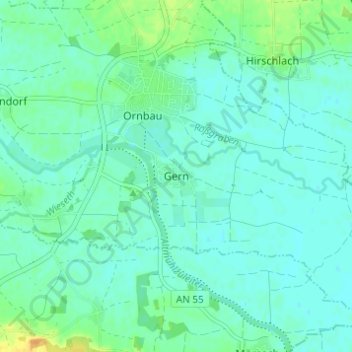 Gern topographic map, elevation, terrain