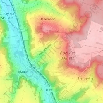 Cauchoiserie topographic map, elevation, terrain