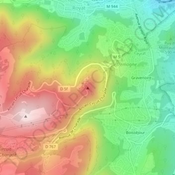 Puy de Gravenoire topographic map, elevation, terrain