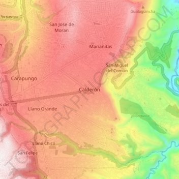 Calderón topographic map, elevation, terrain