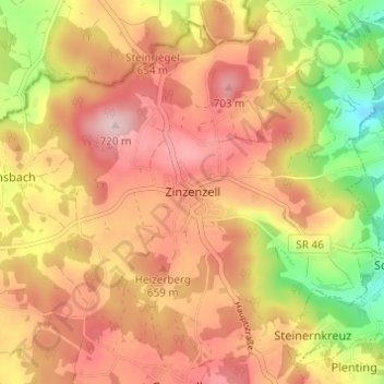 Zinzenzell topographic map, elevation, terrain