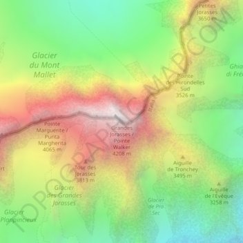 Grandes Jorasses / Pointe Walker topographic map, elevation, terrain