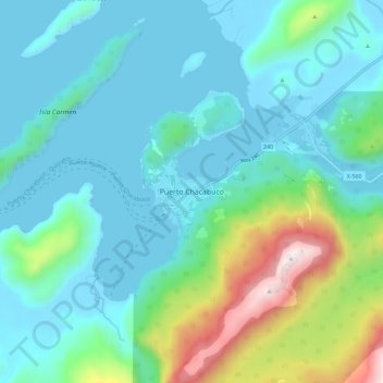 Puerto Chacabuco topographic map, elevation, terrain