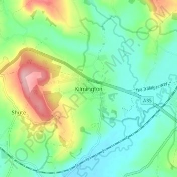 Kilmington topographic map, elevation, terrain