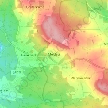 Meldau topographic map, elevation, terrain