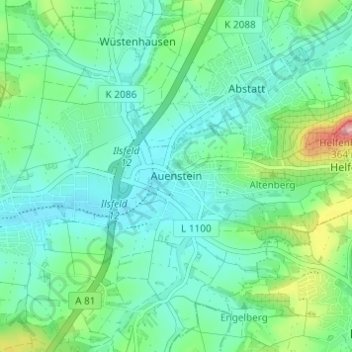 Auenstein topographic map, elevation, terrain