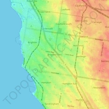 Brighton East topographic map, elevation, terrain