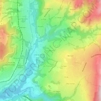 Le Pautex topographic map, elevation, terrain